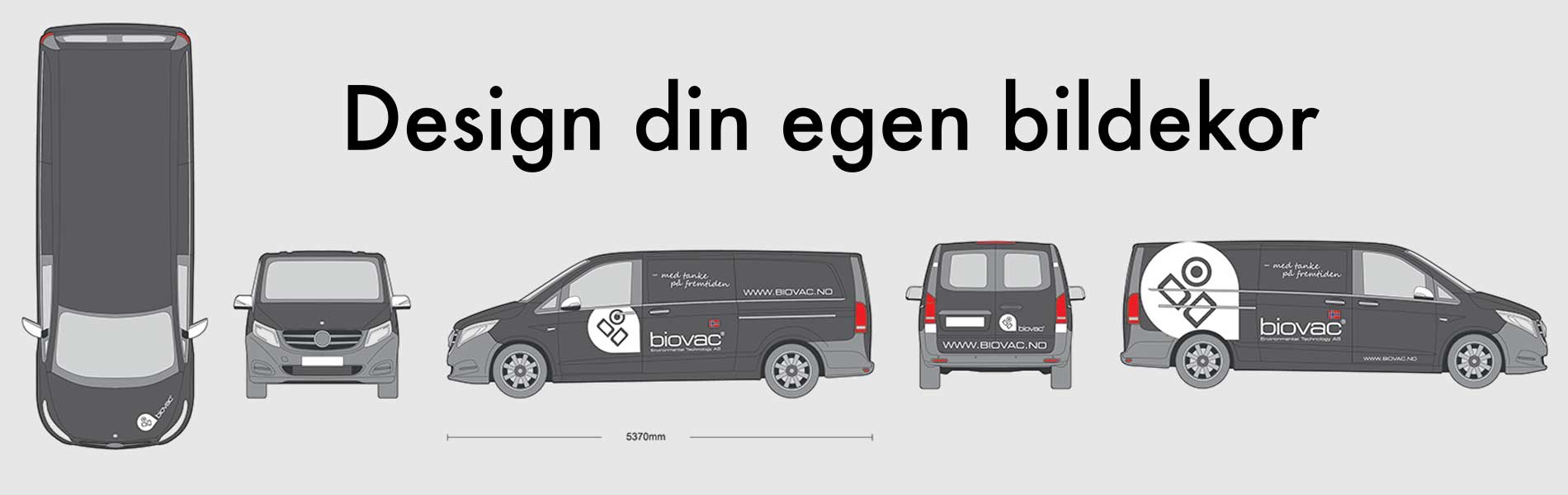 Viser eksempel på bildekor, med bilder av bil fra alle kanter med Biobacs logo