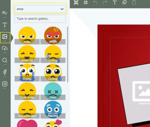 Viser valg for emojis og smilefjes