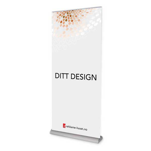 Rollup med teksten "Ditt design" og reklame-husets logo
