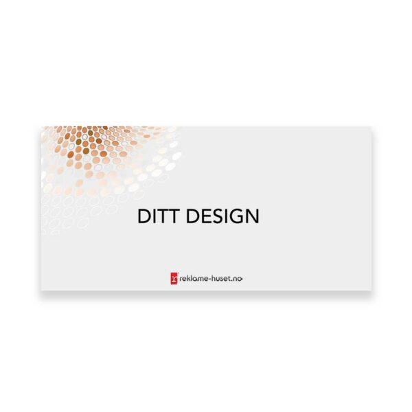 Banner med rødaktig dekor, teksten "Ditt design" og reklame-husets logo