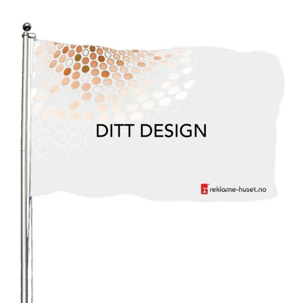 Flagg med rødt mønster, teksten "Ditt design" og reklame-husets logo. Med flaggstang.