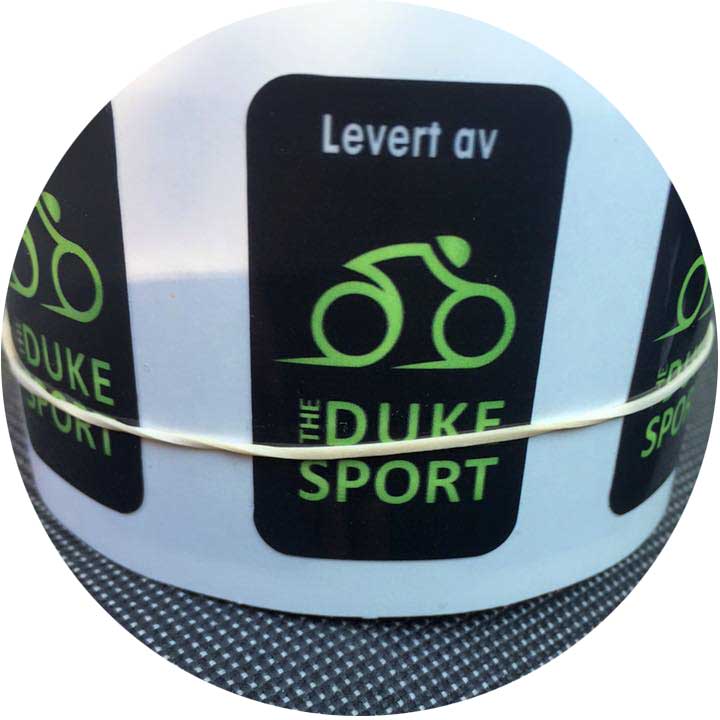 Klebemerker på rull med Duke Sports logo