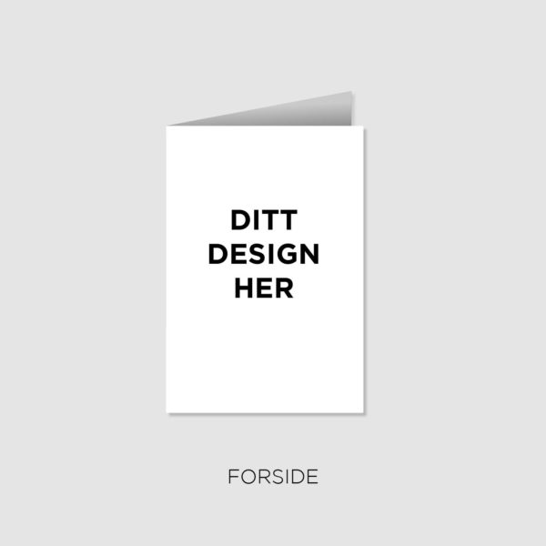 Dobbelt, rektangulært kort med teksten "Ditt design her"