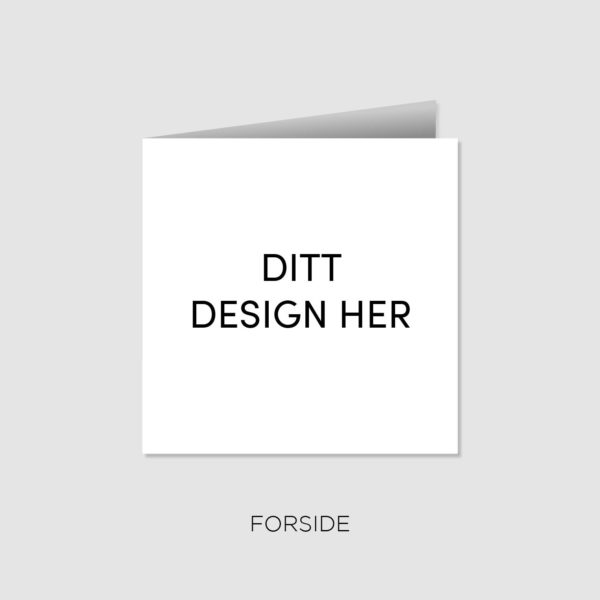 Dobbelt, kvadratisk kort med teksten "Ditt design her"