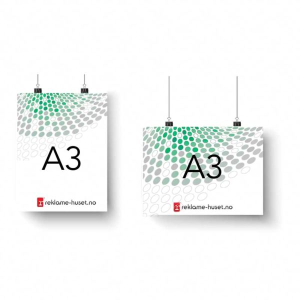 Plakat med grønt mønster og teksten A3 og reklame-husets logo